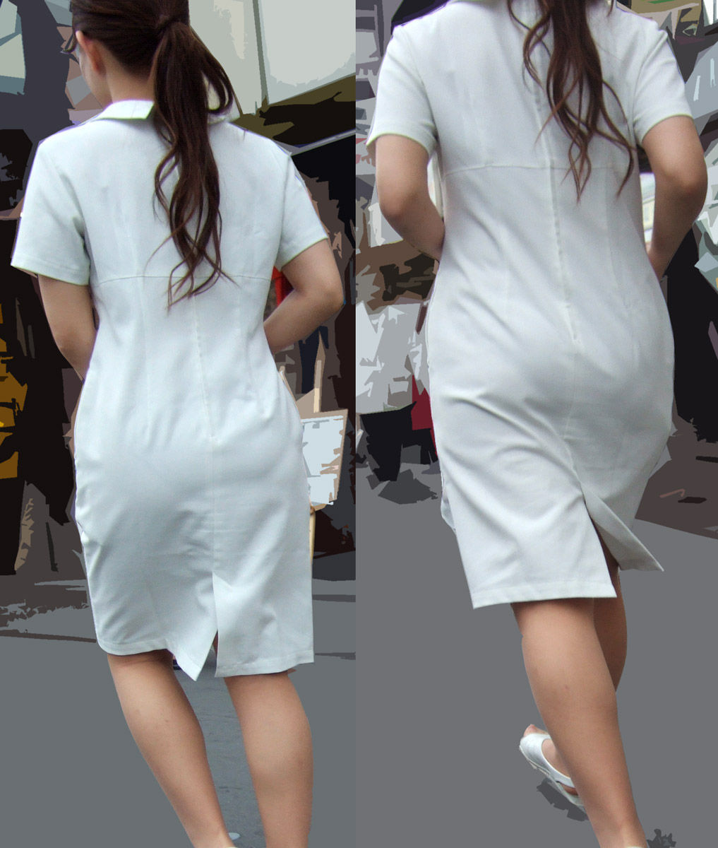 白衣やナース服からパン線透けパン透けブラしまくりな看護師さんを街撮りした素人エロ画像05